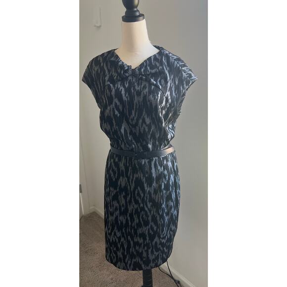 Calvin Klein Gray and Black Knit Short Sleeve Career Sheath Dress Sz 16 - Picture 1 of 7